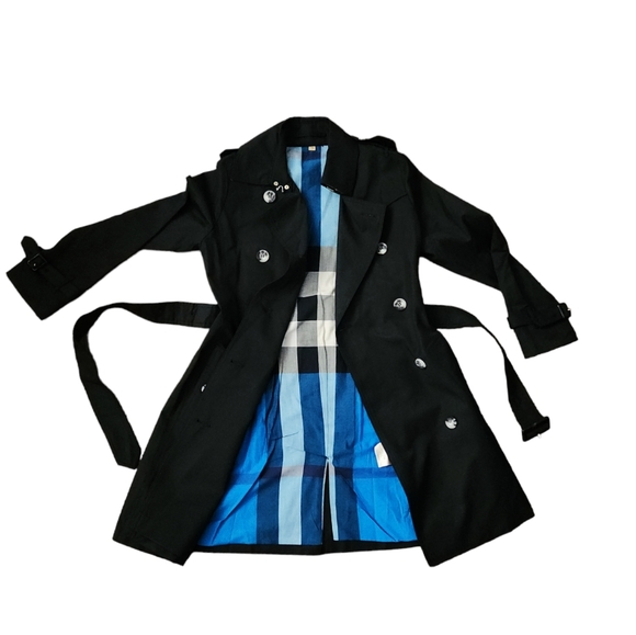 Burberry Jackets & Blazers - Burberry LTD Black With Blue and brown Nova Check pattern Trench Coat SZ 2 Women